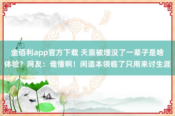 金佰利app官方下载 天禀被埋没了一辈子是啥体验？网友：谁懂啊！闲适本领临了只用来讨生涯